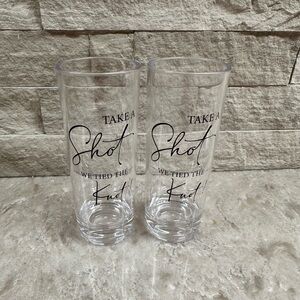Bright Groom Wedding Clear Shot Glass Set “We tied the knot Let’s take a Shot”